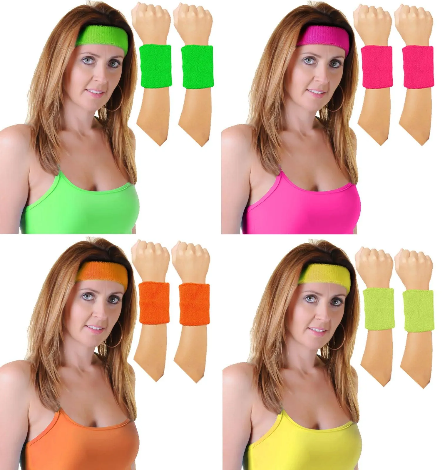 1980’s Neon Toweling Wristband Headband Neon UV party Fancy Dress Accessory Set