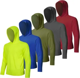 5 Pack Men's UPF 50  Sun Protection Hoodie Shirts Long Sleeve Shirts Quick Dry Lightweight for Running Workout Hiking Fishing