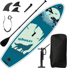 9.9'/5"33" Inflatable S U P w/Premium SUP Accessories & Backpack, Beginner Stand-Up Paddleboards, Bottom Fin for Paddling, Paddle, Leash, Surf Control, Non-Slip Deck for Youth & Adult