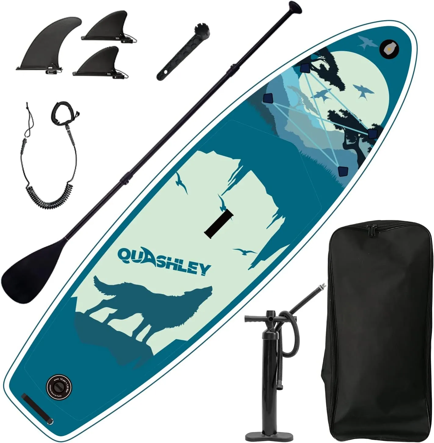 9.9'/5"33" Inflatable S U P w/Premium SUP Accessories & Backpack, Beginner Stand-Up Paddleboards, Bottom Fin for Paddling, Paddle, Leash, Surf Control, Non-Slip Deck for Youth & Adult