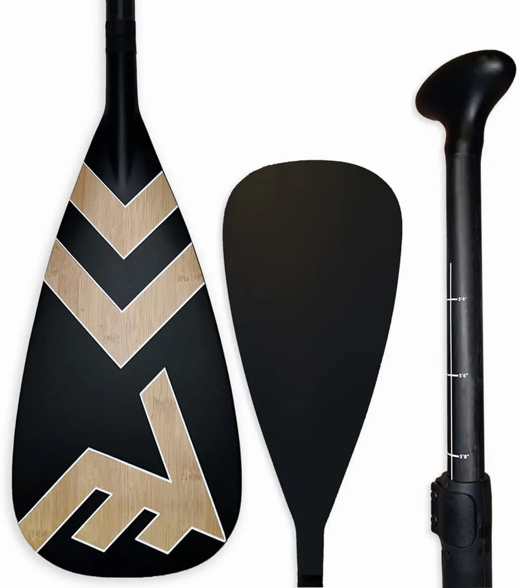 Adjustable Bamboo Paddleboard Paddle - VAMO Carbon Fiberglass Adjustable Paddle with ABS Edge for SUP, SUP Surf, or Paddleboarding