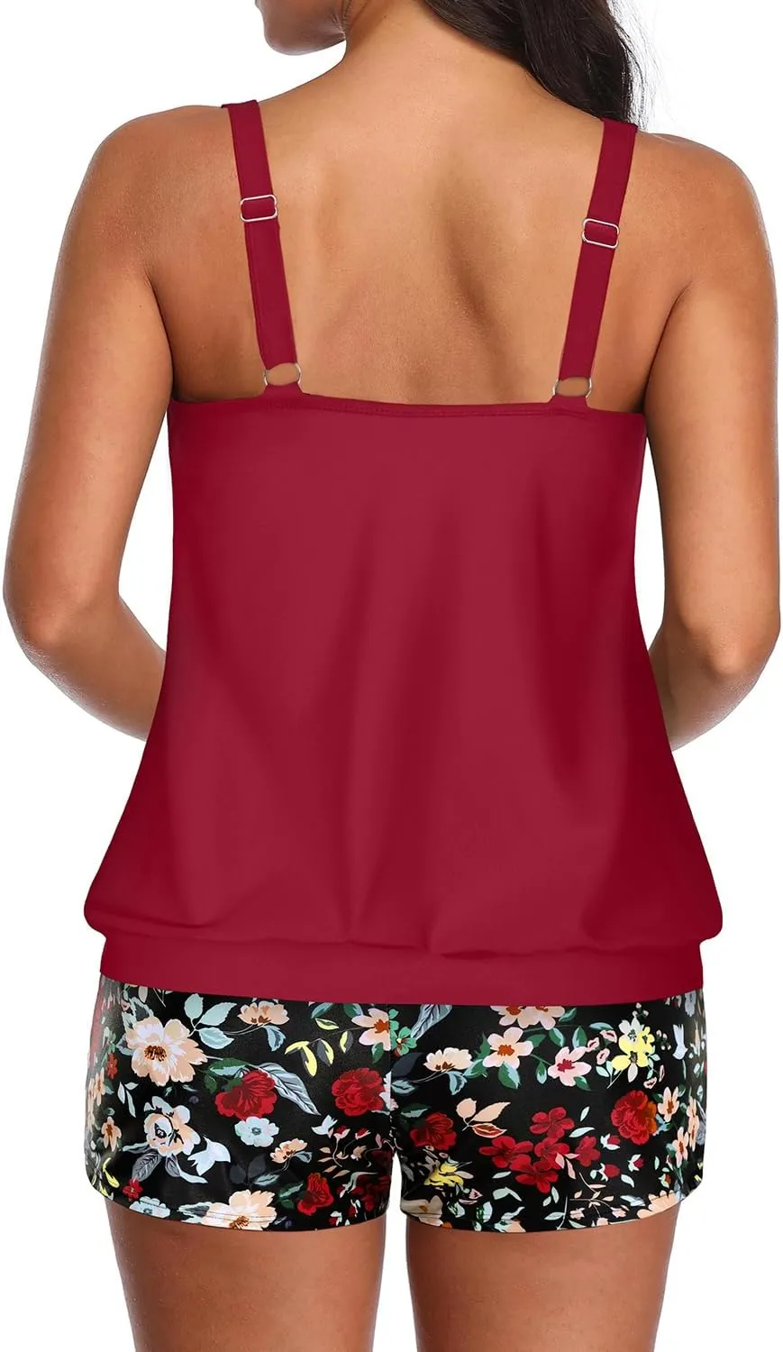 Aqua Eve Two Piece Women's Tankini Swimsuits Blouson Swim Tank Top with Shorts Modest Bathing Suits