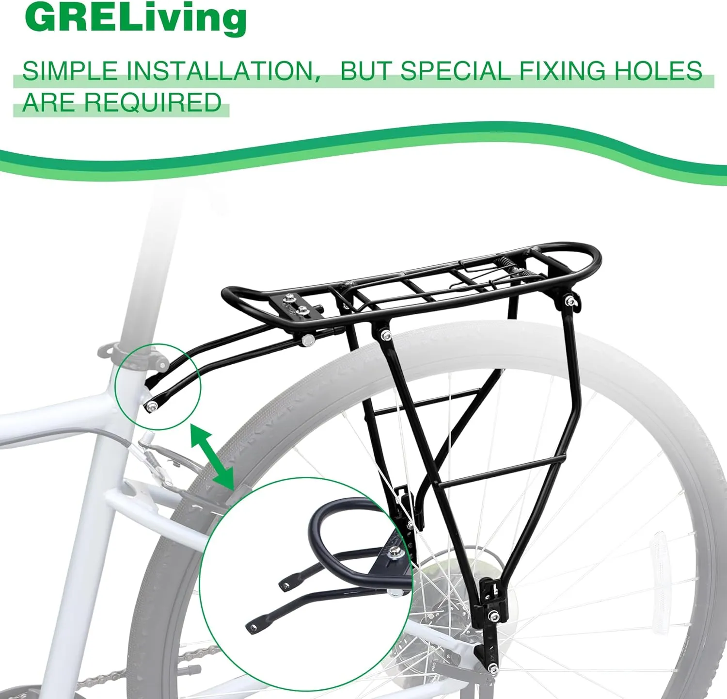 Bike Rear Rack Lightweight Bike Cargo RackAdjustable Luggage Touring Carrier Racks for City Bike/Road Bike/Mountain Bike