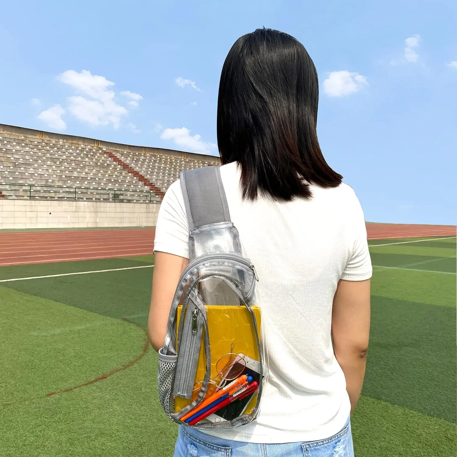 Clear Sling Bag, Stadium Approved PVC Crossbody Backpack, Clear Casual Chest Daypack for Hiking, Stadium or Concerts