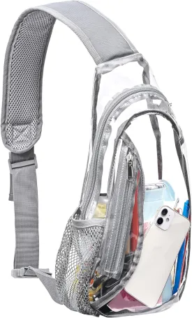Clear Sling Bag, Stadium Approved PVC Crossbody Backpack, Clear Casual Chest Daypack for Hiking, Stadium or Concerts
