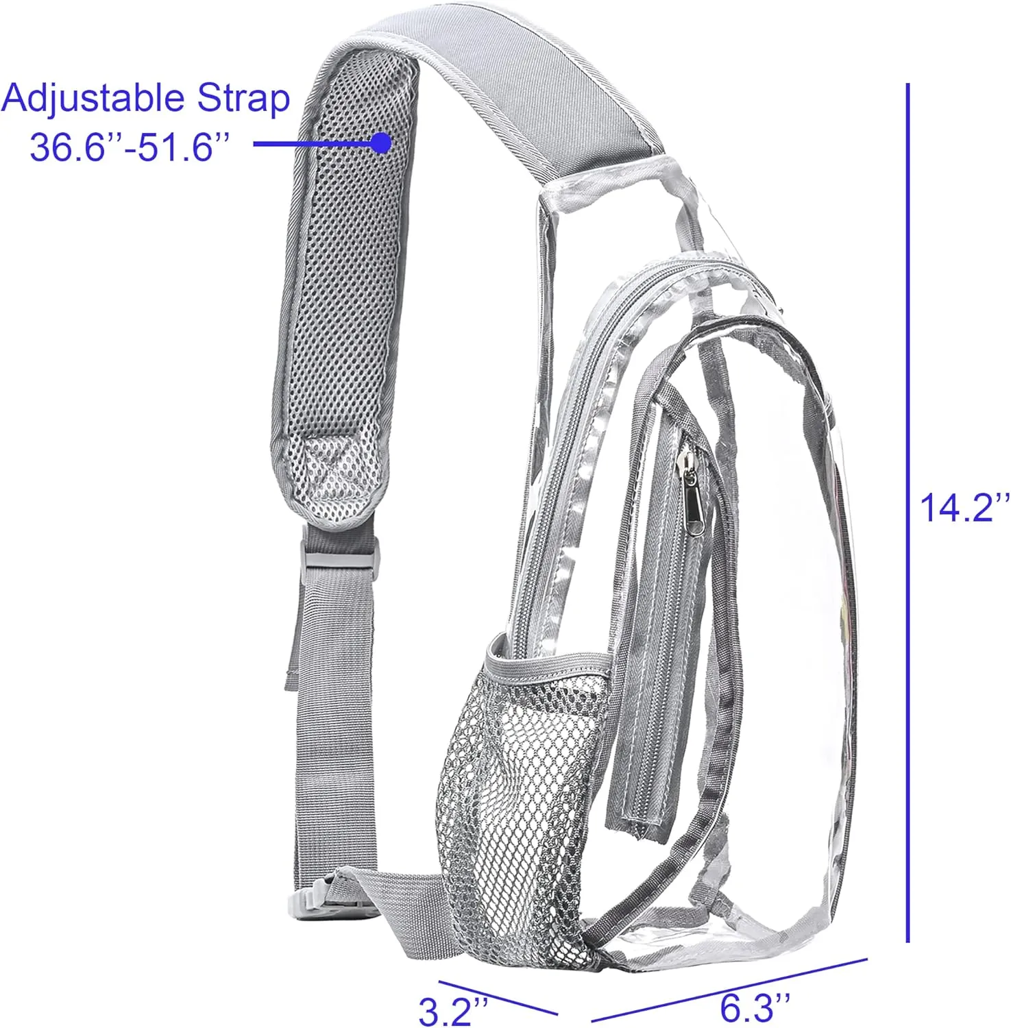 Clear Sling Bag, Stadium Approved PVC Crossbody Backpack, Clear Casual Chest Daypack for Hiking, Stadium or Concerts