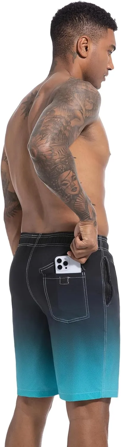 difficort Mens Swim Trunks with Compression Liner Quick Dry Bathing Suits Shorts with Zipper Pockets