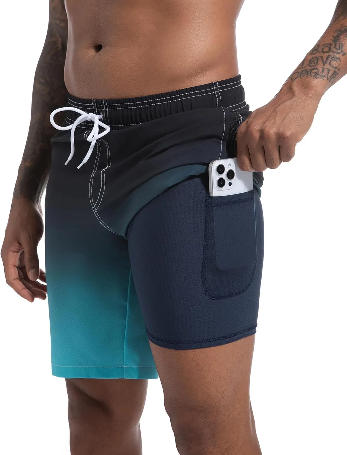 difficort Mens Swim Trunks with Compression Liner Quick Dry Bathing Suits Shorts with Zipper Pockets
