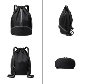 Drawstring Gym Bag for Men, Waterproof Drawstring Backpack for Women, Swim Backpack with Shoes Compartment, Pull String Sport Bag for Soccer and Basketball. (Dark Blue)