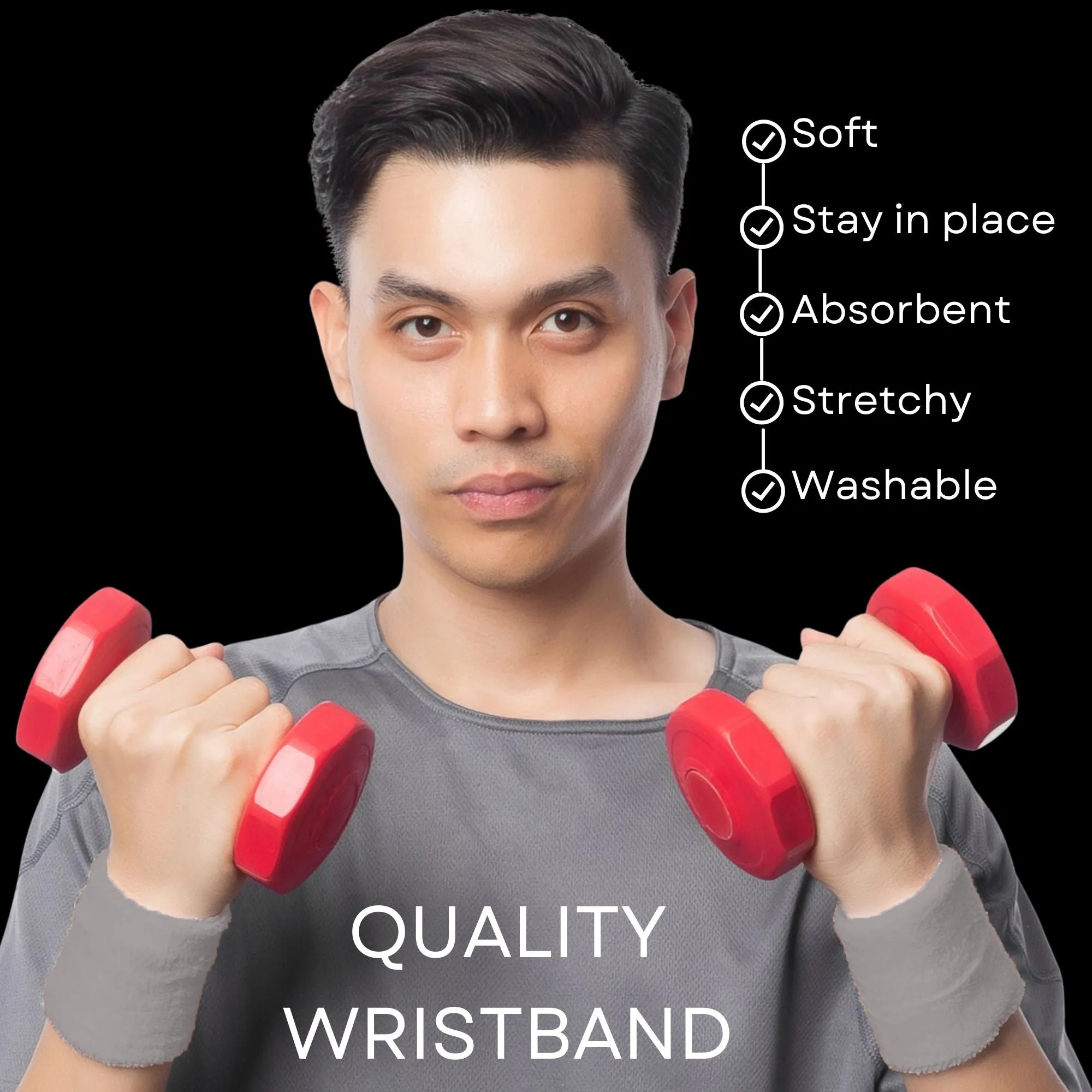 Gray Wrist Sweatbands - 6 Pack