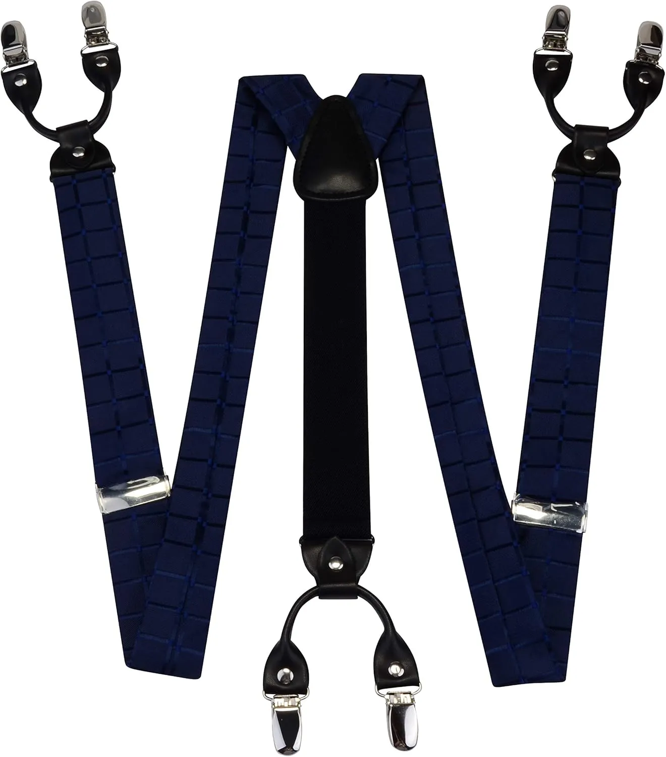 GUSLESON Adjustable Plaid Floral 6 Clips Y Shape Suspenders Pre-tied Bow Tie and Pocket Square Set with Gift Box