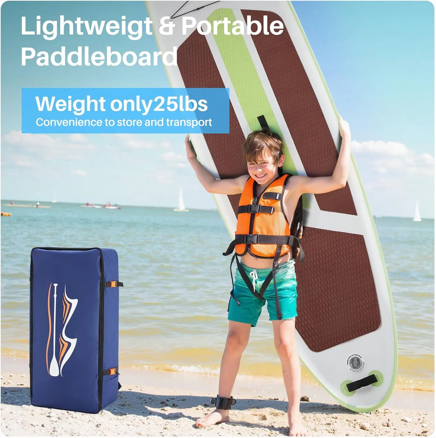 Inflatable Stand Up Paddle Board with Premium SUP Paddleboard Accessories, 10'6" Stable Blow Up Surfboard for Youth & Adults, Non-Slip EVA Deck for All Skill Levels
