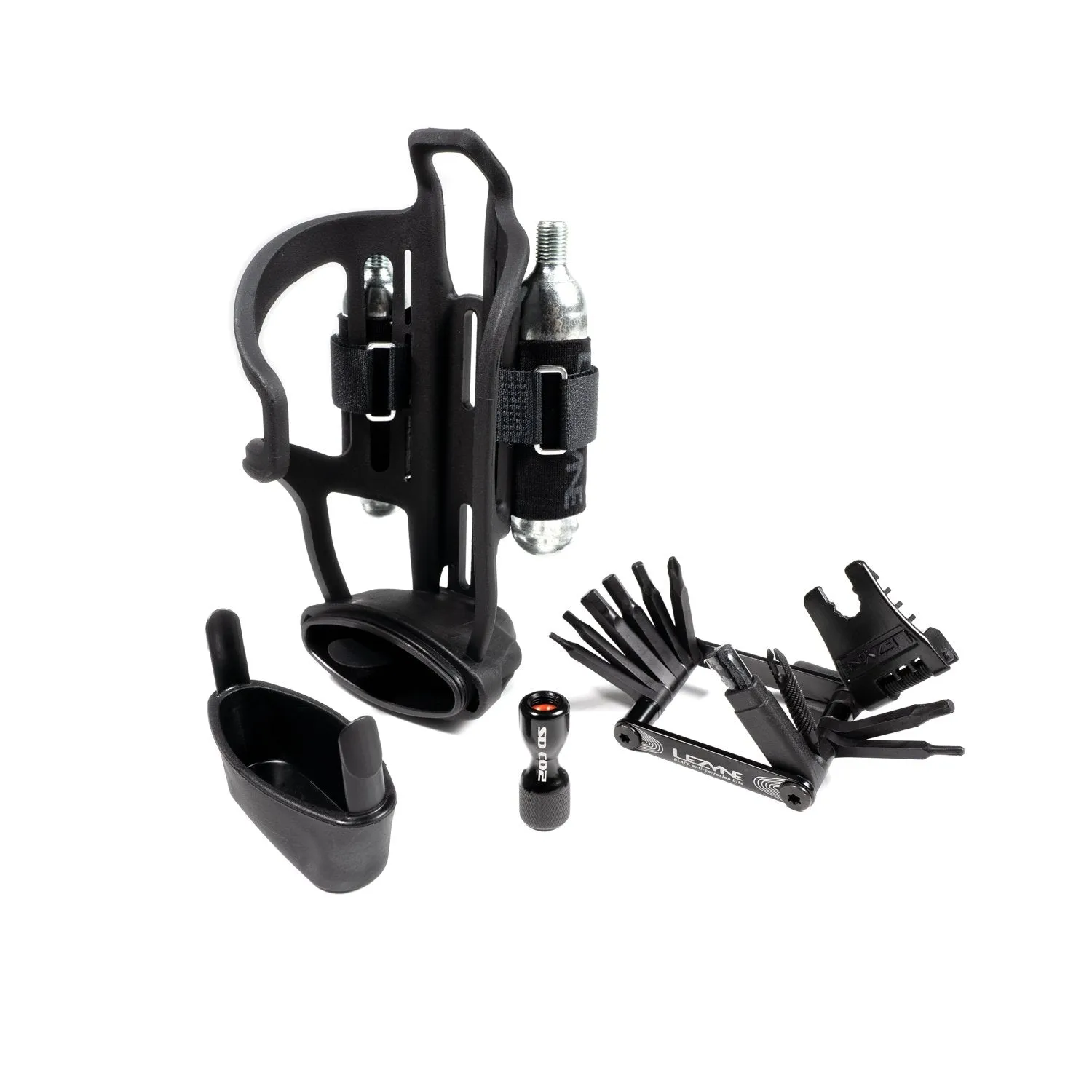 LEZYNE Tubeless Flow Storage Loaded Bicycle Cage Holder, Integrated Storage Container with V Pro Multi-Tool, Tubeless Tire Repair Tool, Tire Seals (1-BC-FLSTL-V404)