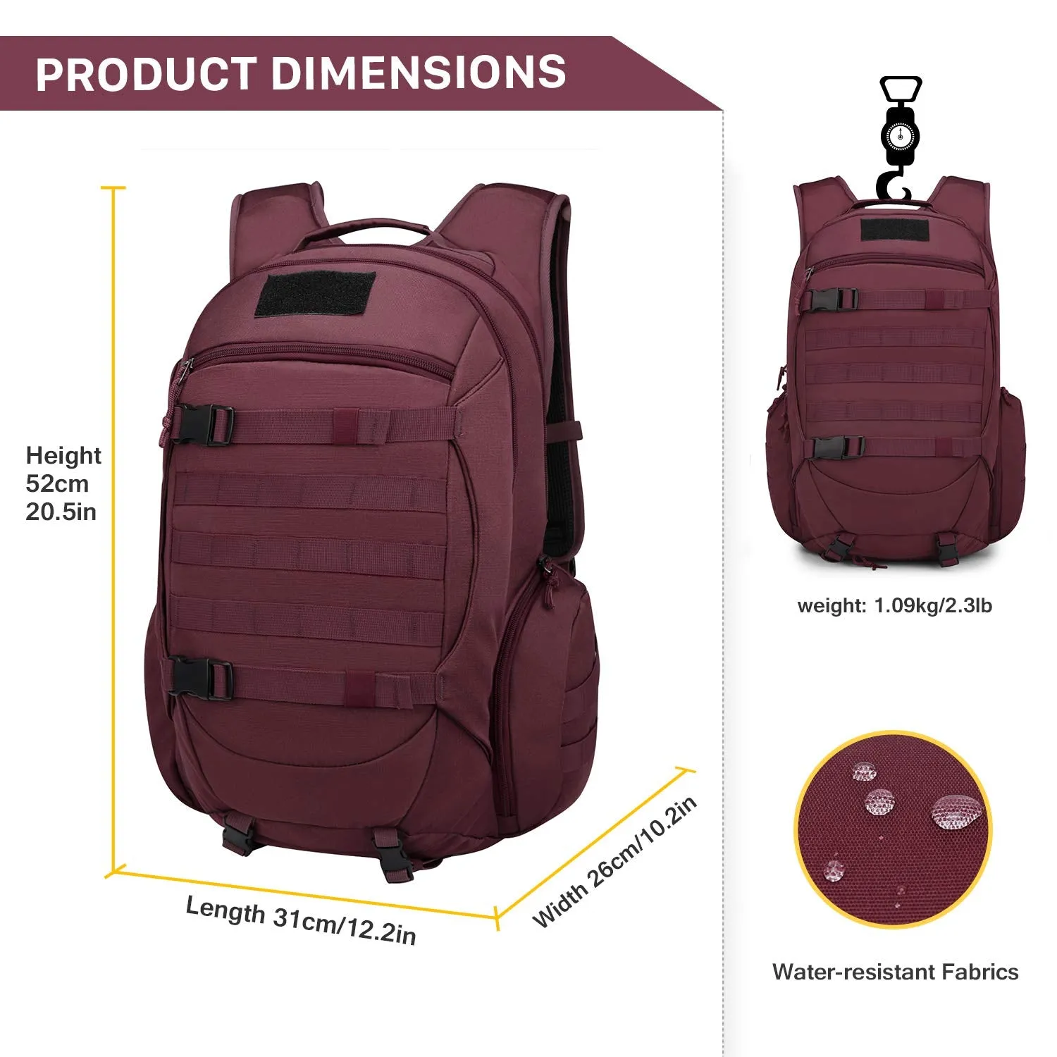 Mardingtop 35L Tactical Backpacks Molle Hiking daypacks for Camping Hiking Military Traveling Purplish-35L