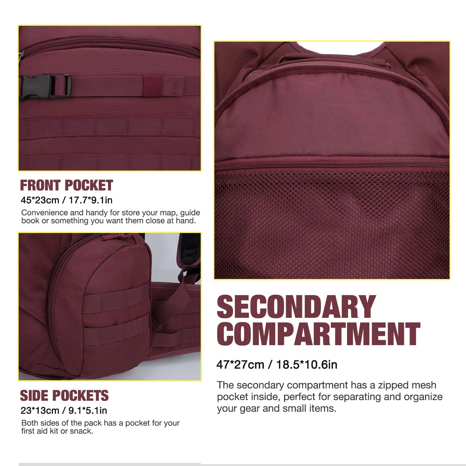 Mardingtop 35L Tactical Backpacks Molle Hiking daypacks for Camping Hiking Military Traveling Purplish-35L