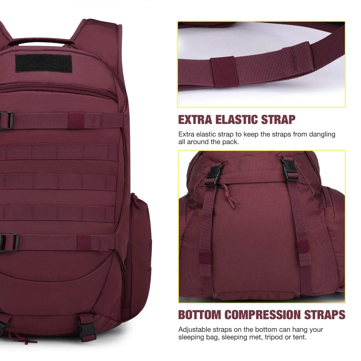 Mardingtop 35L Tactical Backpacks Molle Hiking daypacks for Camping Hiking Military Traveling Purplish-35L