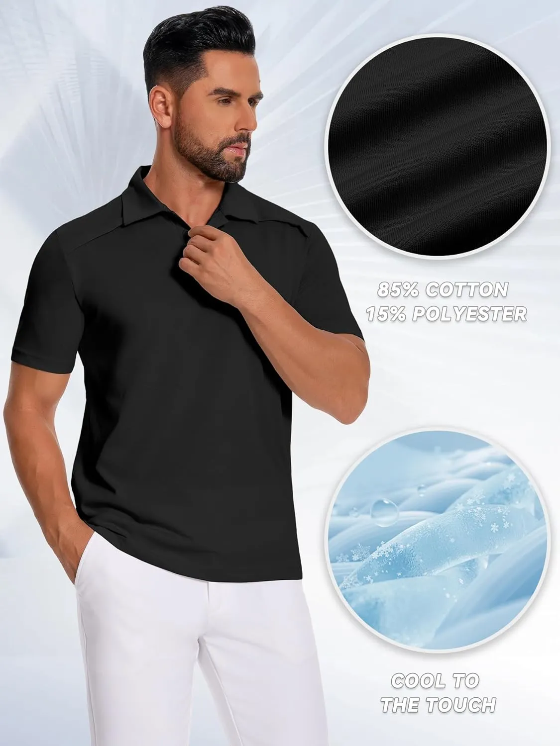 Mens Polo Shirts Short Sleeve Quick Dry Golf Casual Collared Tops Moisture Workout Cotton Polo T Shirts