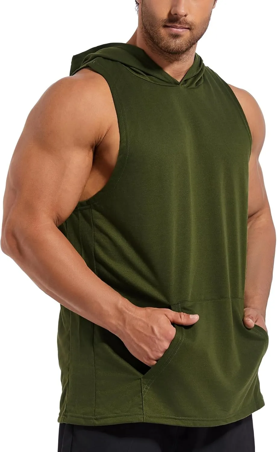 Men's Workout Hooded Tank Tops Gym Sleeveless Hoodies Dry fit Bodybuilding Muscle Cut Off T-Shirt Athletic Vest with Pocket