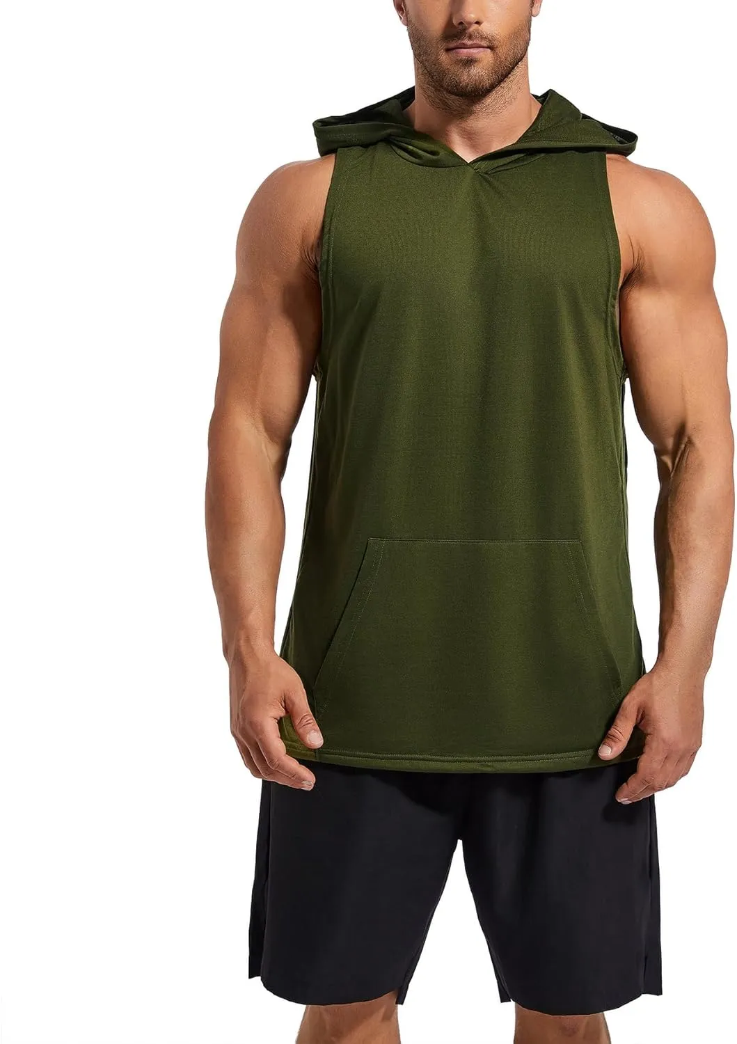 Men's Workout Hooded Tank Tops Gym Sleeveless Hoodies Dry fit Bodybuilding Muscle Cut Off T-Shirt Athletic Vest with Pocket