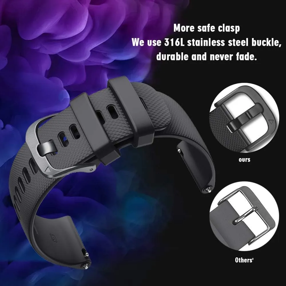 NotoCity for Garmin Venu/Venu 2 Plus/Venu Sq/Venu Sq 2/Vivoactive 3/Vivoactive 5, 20mm Soft Silicone Replacement Strap for Forerunner 245/Forerunner 645/ Vivoactive HR (Black L)