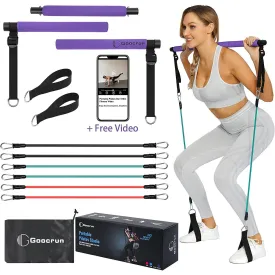Portable Pilates Bar Kit with Resistance Bands for Men and Women - 6 Exercise Resistance Bands