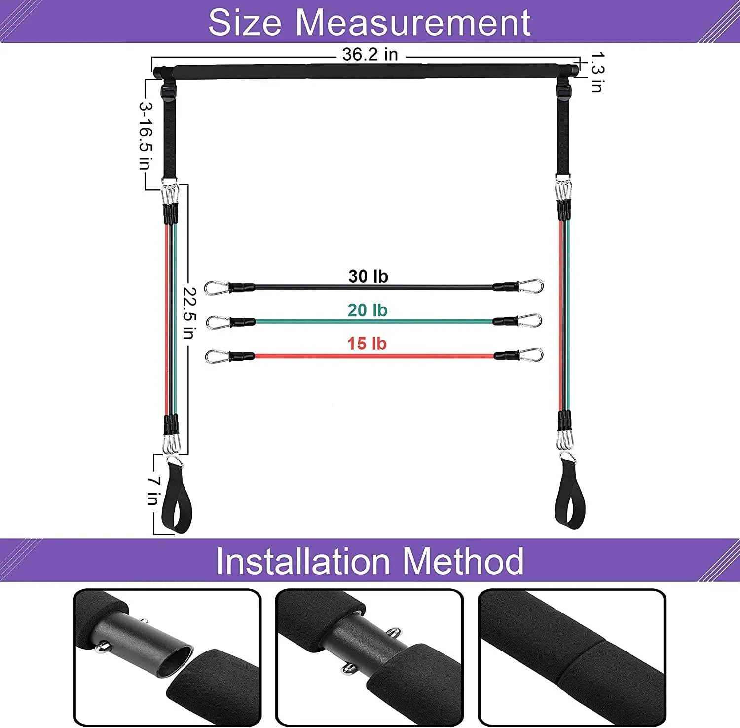 Portable Pilates Bar Kit with Resistance Bands for Men and Women - 6 Exercise Resistance Bands