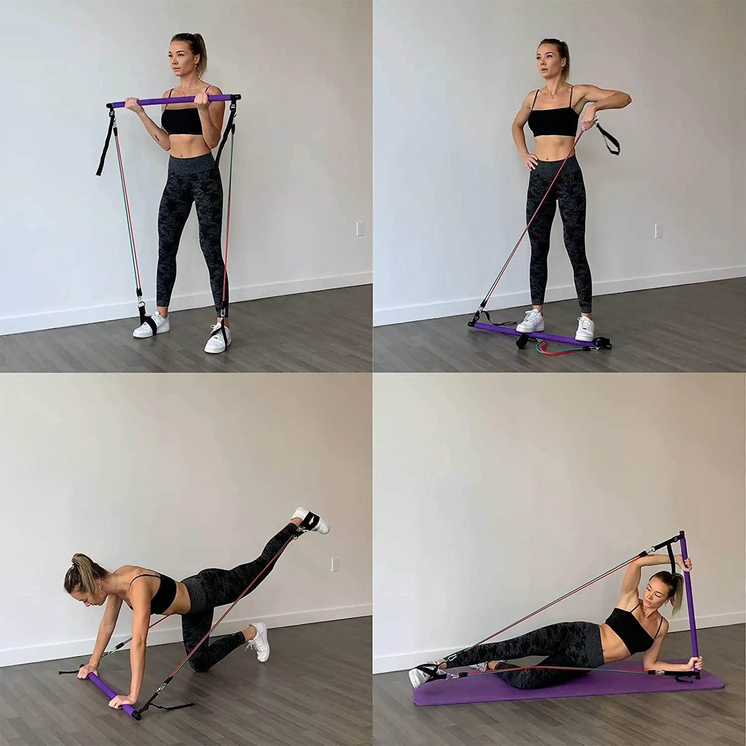 Portable Pilates Bar Kit with Resistance Bands for Men and Women - 6 Exercise Resistance Bands
