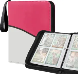 Portable Waterproof 4-Pocket Trading Card Holder - Holds 400 Cards, Includes 50 Removable Sheets - Perfect for Yugioh, MTG - Pink