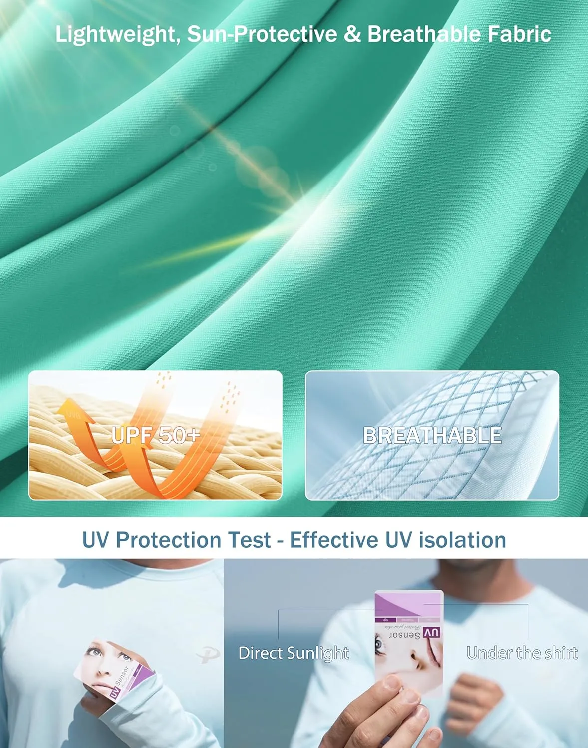 Pudolla Men's Sun Protection Shirts UV SPF UPF 50  Rash Guard Long Sleeve Lightweight Quick Dry Brethable Swimming Fishing