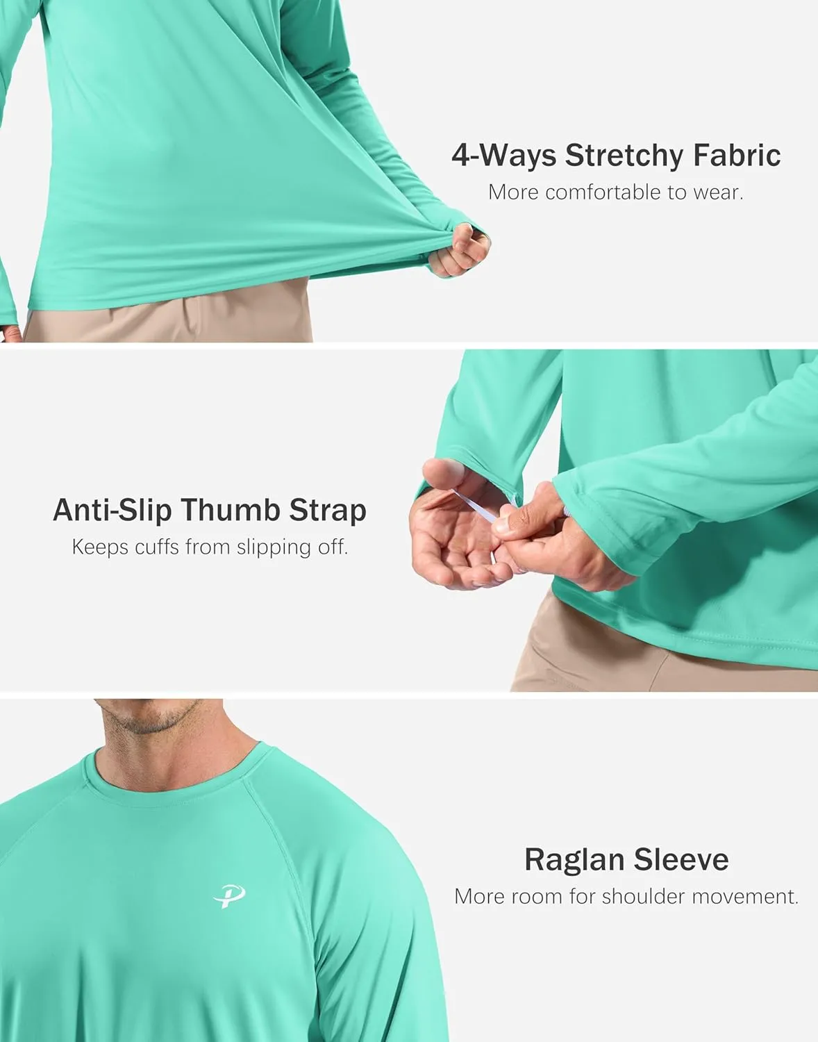Pudolla Men's Sun Protection Shirts UV SPF UPF 50  Rash Guard Long Sleeve Lightweight Quick Dry Brethable Swimming Fishing