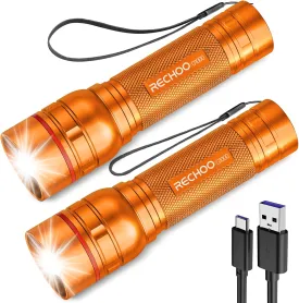Rechargeable Flashlights High Lumens, G1000 Super Bright Flash Light 2 Pack, Small Zoomable LED Flashlight with 3 Lighting Modes, Portable Flashlight for Camping Essentials (Battery Included)-Orange