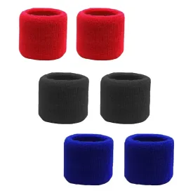 Red Black Blue Wrist Sweatbands - 6 Pack