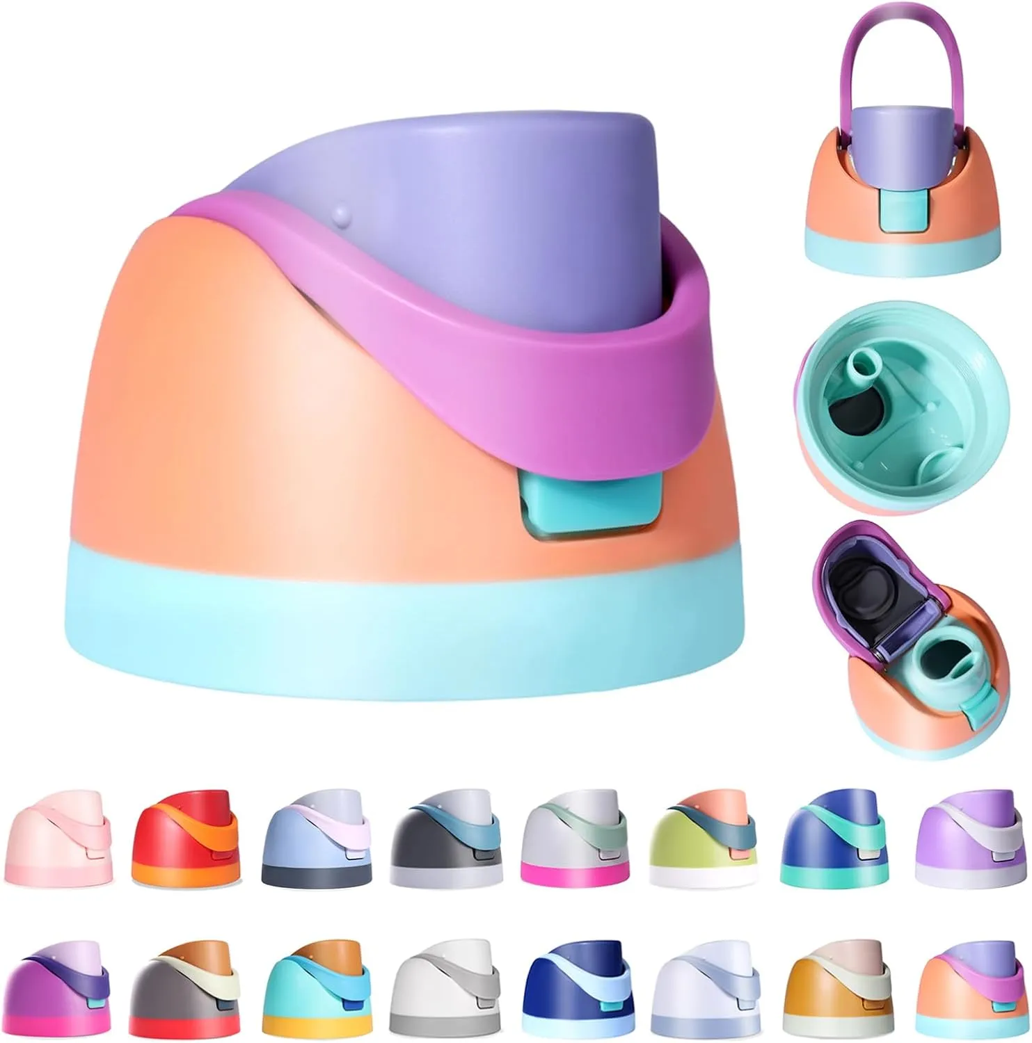Renyqatt Replacement Lid for Owala Freesip, Compatible with Owala Cup 16oz 24oz 32oz 40oz, One Button Water Bottle Top Lid Replacement Accessory, Leakproof, BPA-Free (Orange-Purple)
