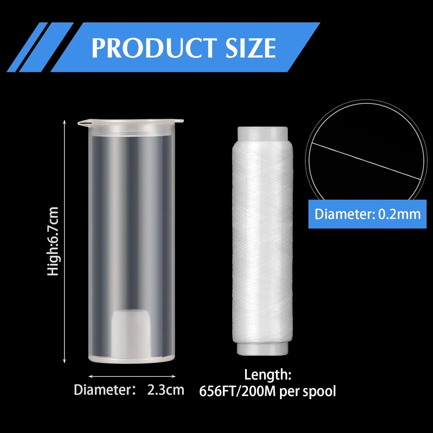Skylety Fishing Thread Nylon Elastic Invisible Magic Fishing Line Bait Thread 0.2 mm Length 656 Feet Per Spool Stretchy Bait String Line Clear Storage Case