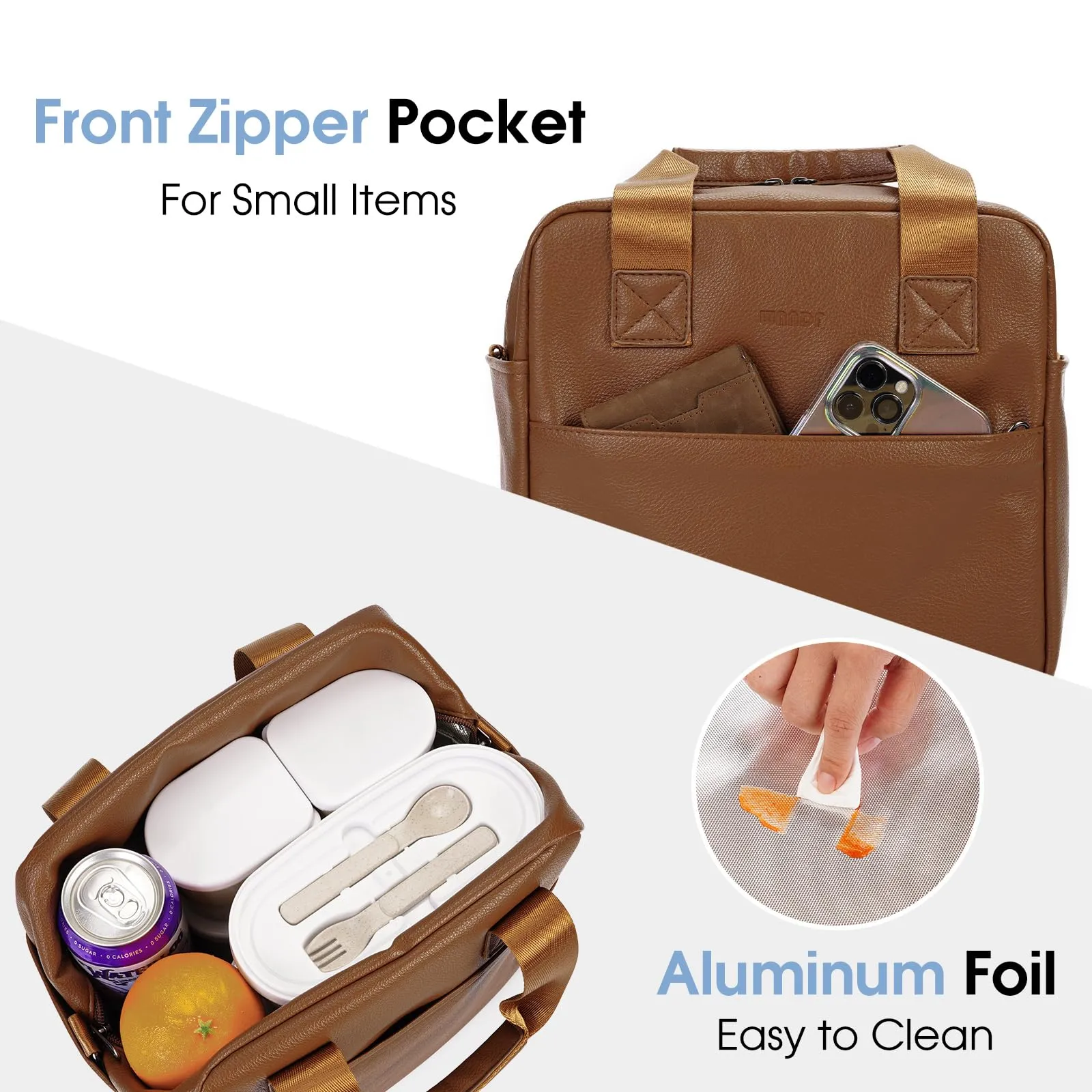Waterproof Leather Insulated Lunch Bag