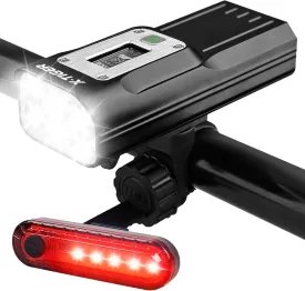 X-TIGER 8 LED Bike Lights Front and Back, Ultra Bright Bike Lights for Night Riding, Bike Headlight with OLED Display, USB-C Rechargeable Multifunctional Bicycle Light with 5 4 Modes