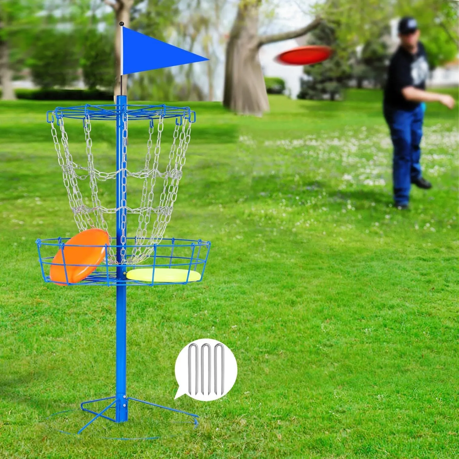 Yaheetech Portable Disc Golf Basket Target Disc Sports 12-Chain Practice Disc Golf Target Steel Hole Disc Golf Goals Catcher Indoor & Outdoor, Blue/Red/Orange/Black