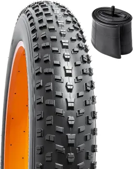 YUNSCM 1 PC 26'' Mountain Fat Bike Tire 26x4.0/100-559 and 26'' Heavy Duty Fat Bike Tube AV32MM Schrader Valve Compatible with Off Road E-Bike 26 x 4.0 Bicycle Tire and Tube
